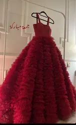 Verngo Luxury Burgundy Ruffles Tulle Prom Dresses Dubai Arabic Women Evening Gowns Straps  Formal Party Dress Vestidos