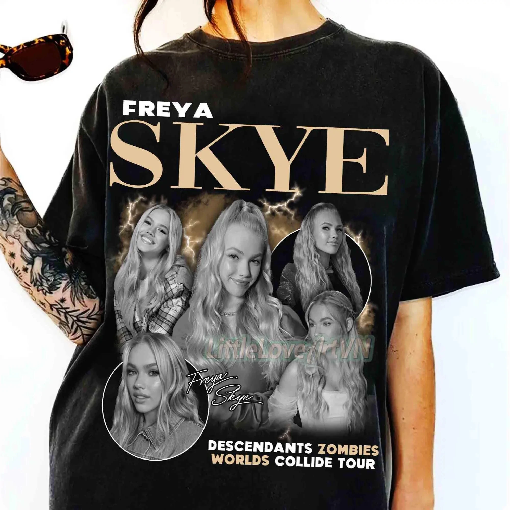 Camisetas Retro Freya Skye de los años 90, camisetas de la gira mundial de los descendientes de Zombies, camisetas de moda de algodón puro para conciertos para hombres y mujeres