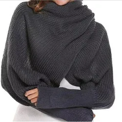 European style Winter women long scarf with sleeves wool knitted scarves for women Thick Warm Casual Shawl High quality