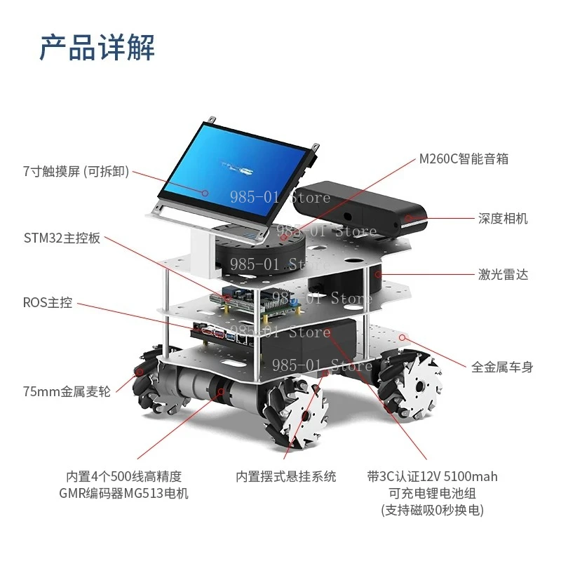 Open source SLAM navigation mapping kit for Raspberry Pi, suitable for robot wheels