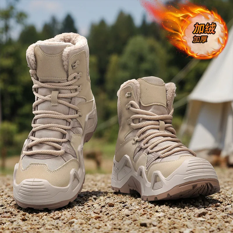 

Мужские зимние спортивные ботинки, тактические ботинки для походов, очень теплые, утолщенные, для альпинизма, противоскользящие, с плюшевой подкладкой, зимние сапоги, рабочая обувь