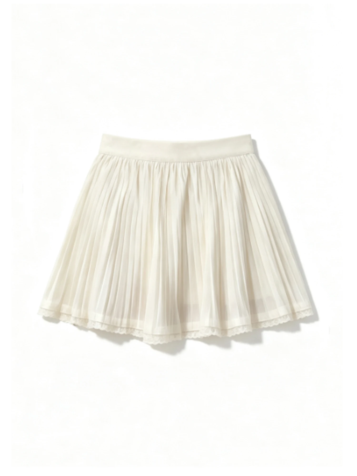 Women's Apricot Lace Mesh Pleated Skirt Ballet Style Mini Skirts Vintage Casual High Waist A-Line Puffy Skirt for Women Summer
