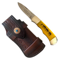 Stainless Steel Blade Camel Pattern Brass + Animal Bones Handle Handmade Folding Knife Survival Outdoor Portable Hand Tools