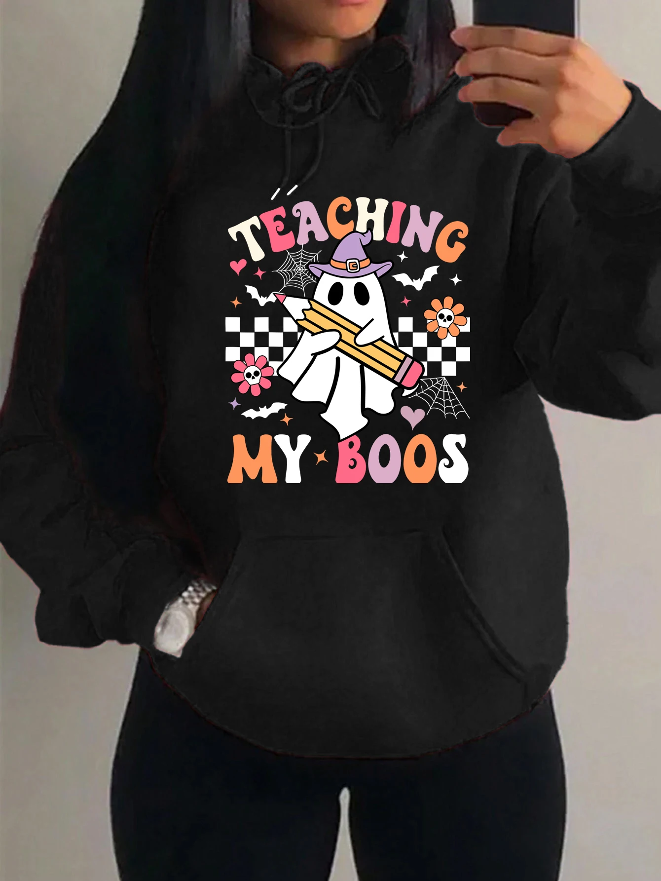 Ghost Teaching My Boos Word Printed Women Hoody Harajuku Loose Sportswears Fashion Hip Hop Hoodies Autumn Female Streetwear