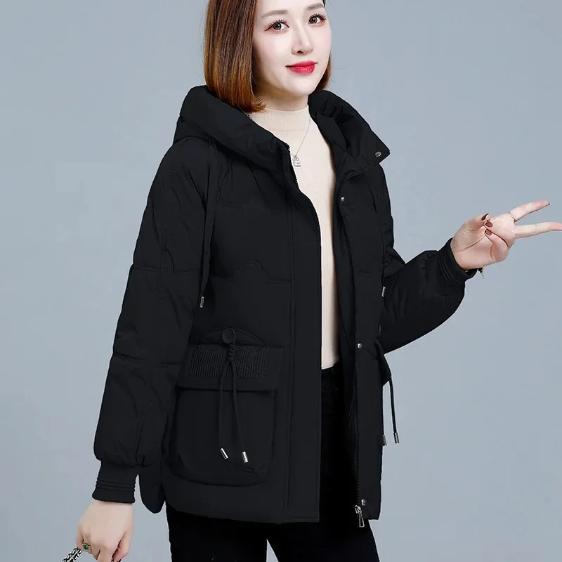 Veste d'hiver en duvet de coton pour femme, épaisse, manches longues, Style ample, à la mode, manteau pour maman d'âge moyen, petite chemise élégante en coton