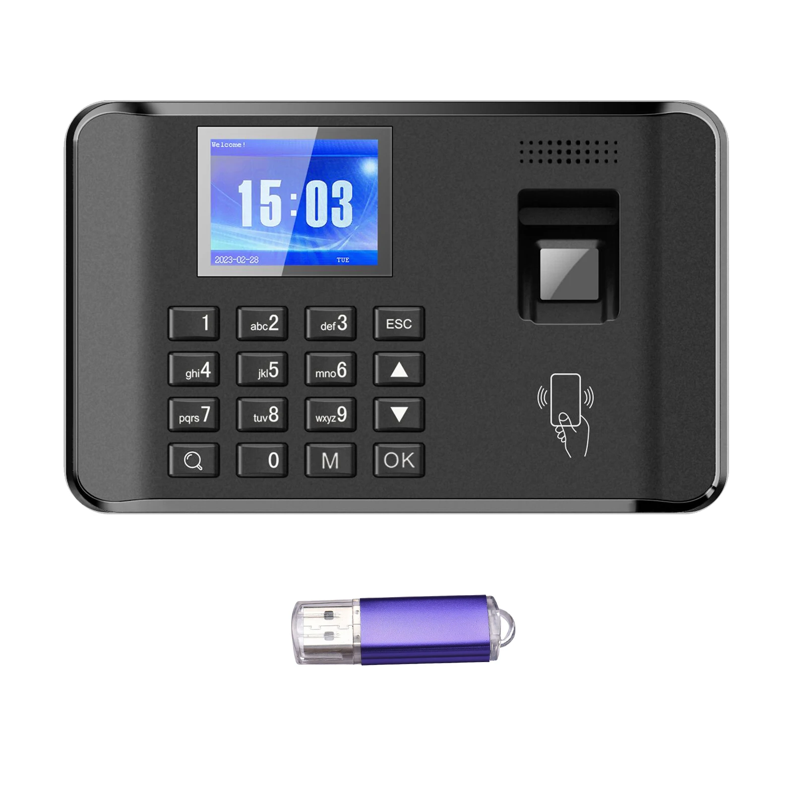 Máquina biométrica inteligente de atendimento com senha de impressão digital, relógio de tempo, gravador de verificação de funcionário, tela LCD de 2,4 polegadas