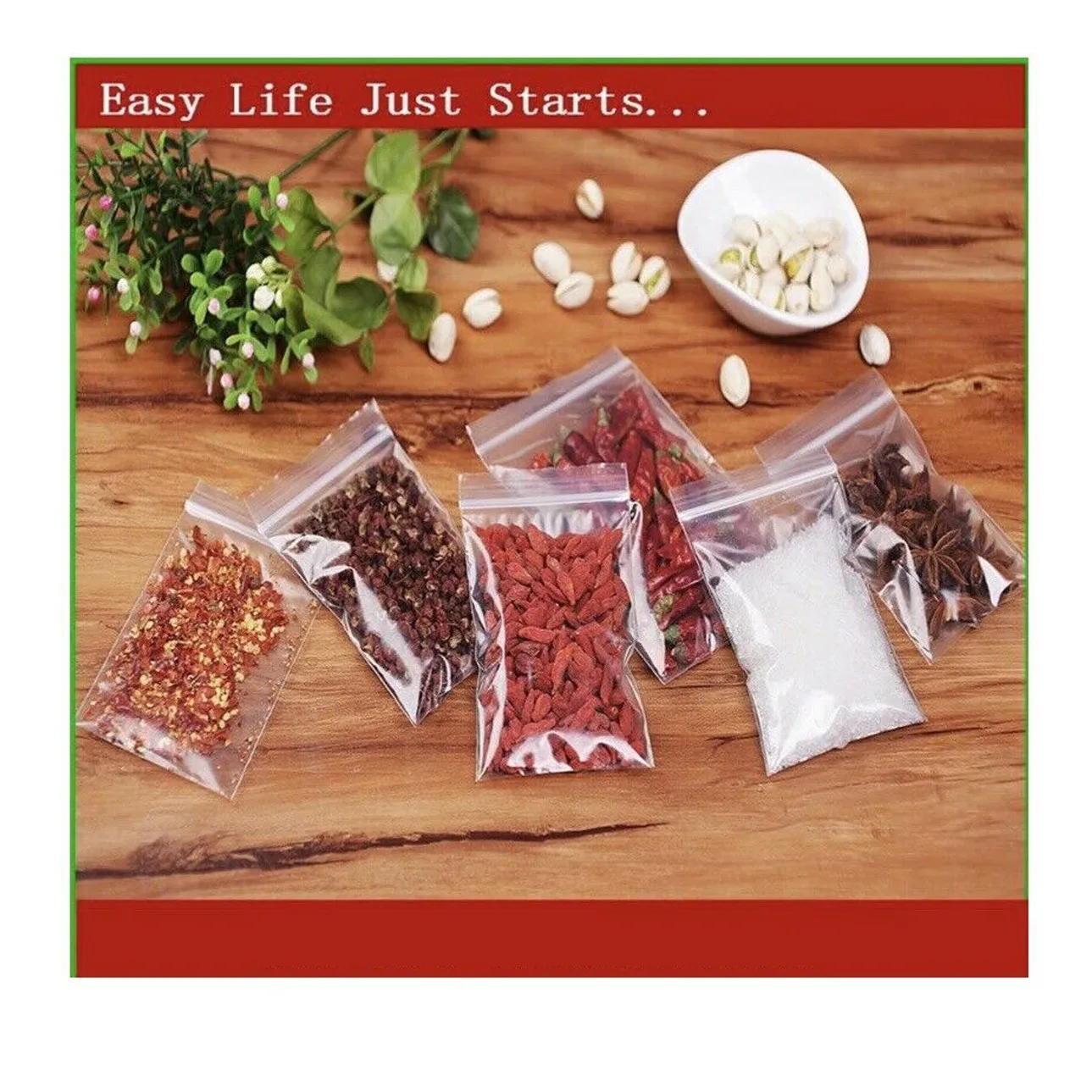 100pcs Resealable Zip Bags Self Seal Plastic Bags Small Clear Bags Baggies Baggy Grip For Food Storage Food Packaging