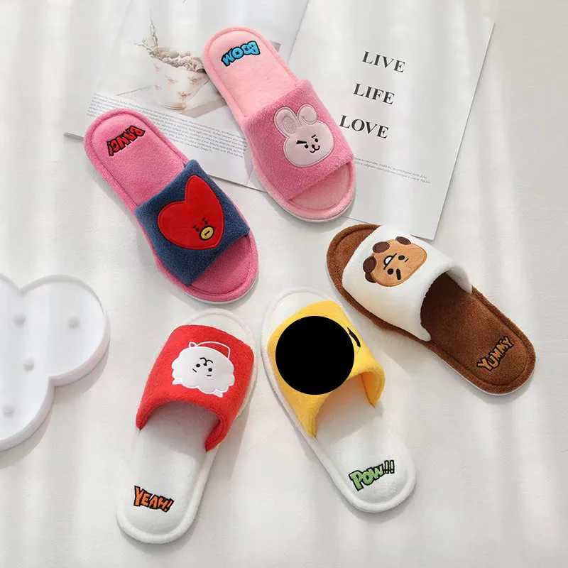 Autumn New Bt21 Kawaii Anime Baby Plush Series 35-38 Yards Cute Cartoon Soft Non-Slip Indoor Slippers Girl Gift