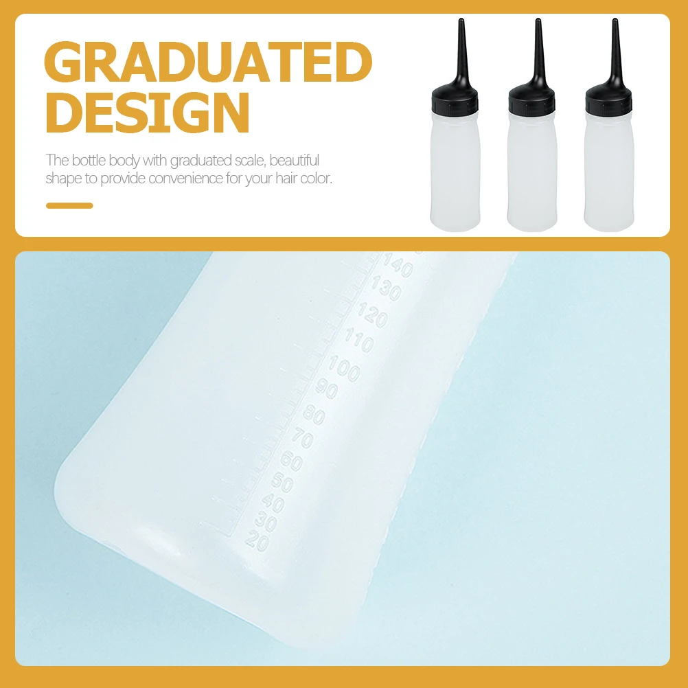 

3pcs Hair Color Bottle Applicator Squeeze Angled Tip Measuring Scale Salon Dry Cleaning Lotion Container Refillable