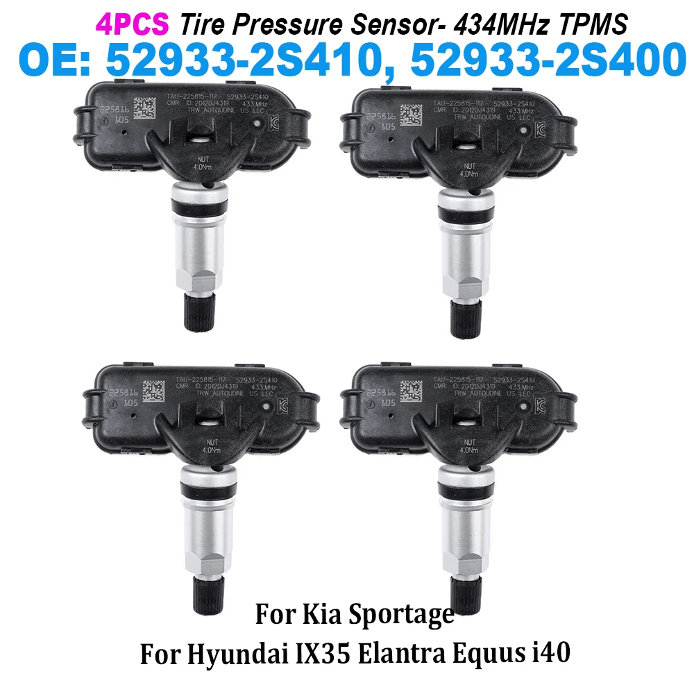 

4PCS Tire Pressure Sensor 52933-2S410 52933-2S400 529332S410 52933-3X305 TPMS 434MHz For Hyundai Tucson For Kia Sportage