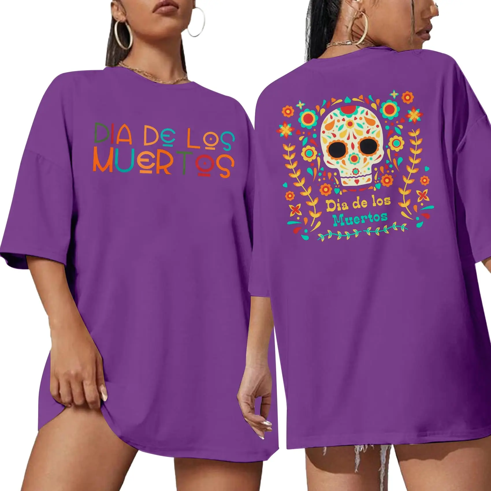 T-shirt Dia De Los Muertos da donna T-shirt stampate con scheletro di zucchero Pullover del Giorno dei Morti Top Abito di Halloween