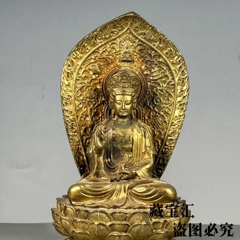 Antique Brass Sitting Lotus Guanyin Matsu Statue Exorcism Home Worship Decoration Tibetan Master Buddha Ornament111