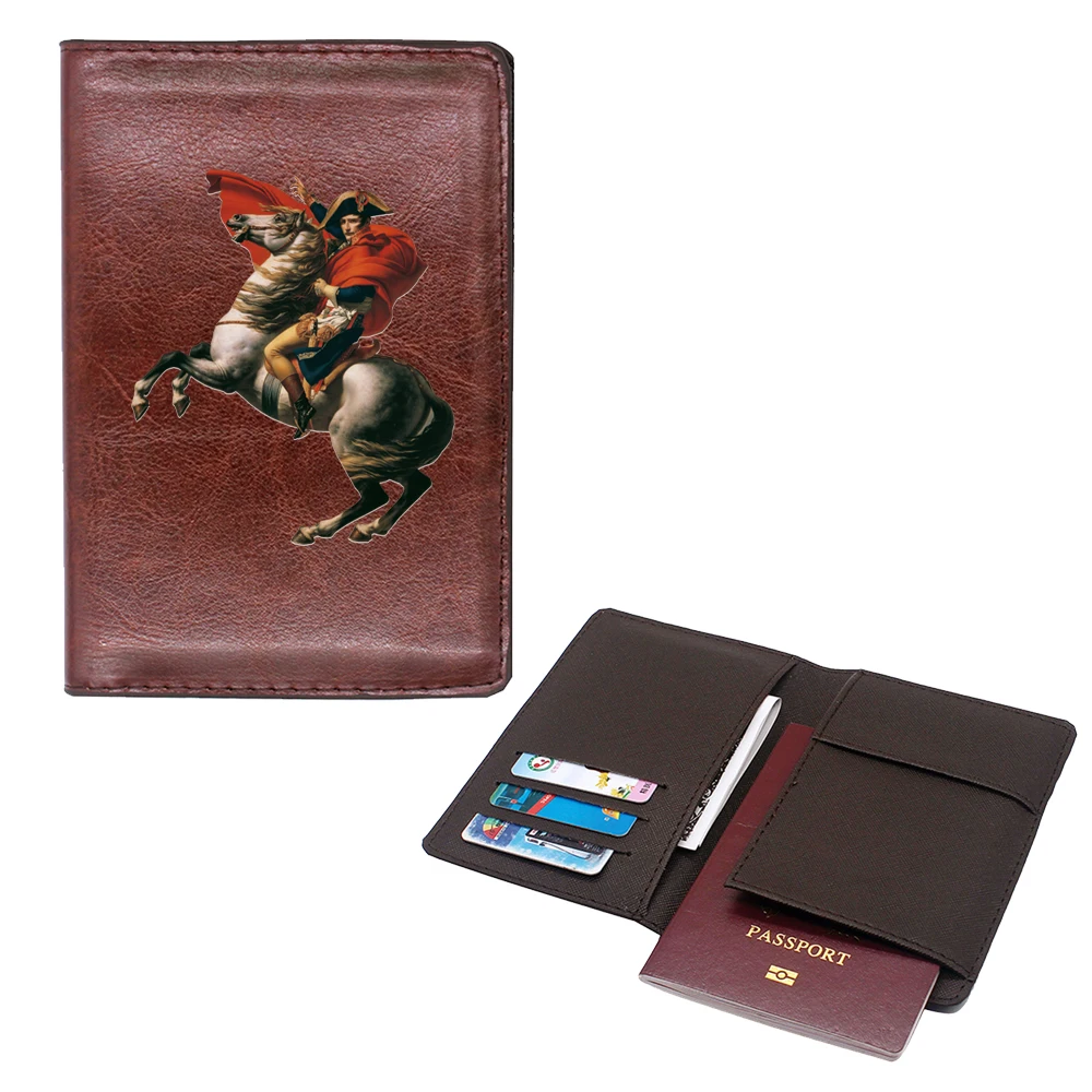 Classic Napoleon Crossing the Alps passport Cover Men Women Leather Slim ID Card Travel Holder Pocket Wallet Purse Money Case