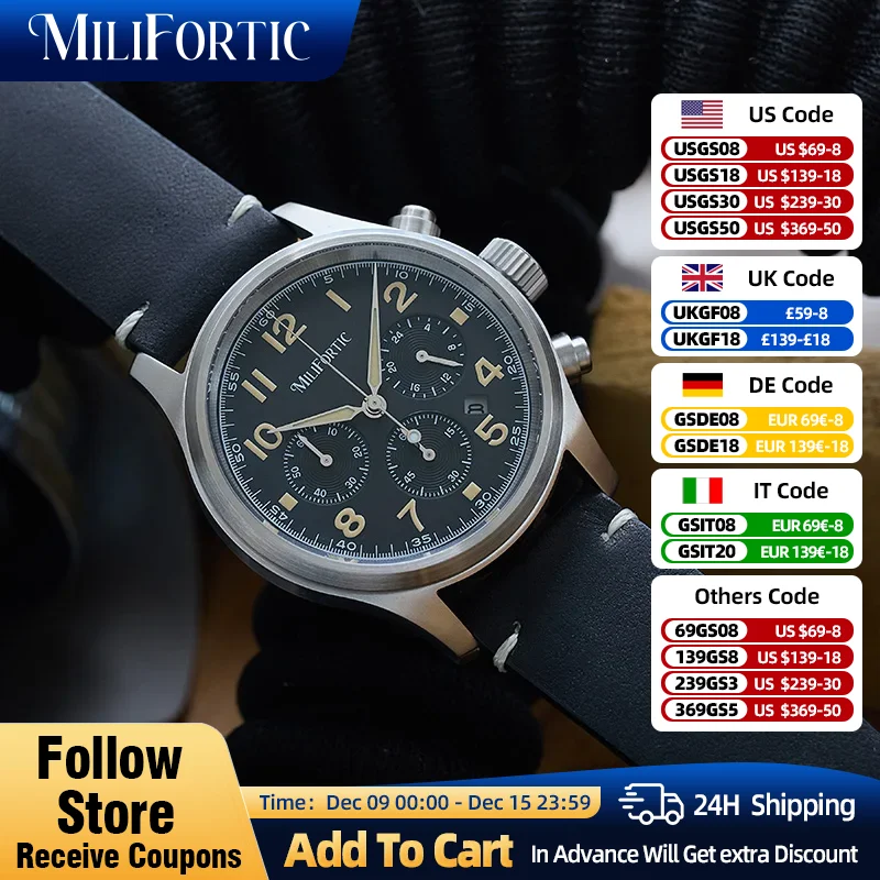 MF Affordable Retro Military Watch  10ATM Date 3-Subdial Leather Luminou Stainless Steel Solar-powered Chronograph Watches