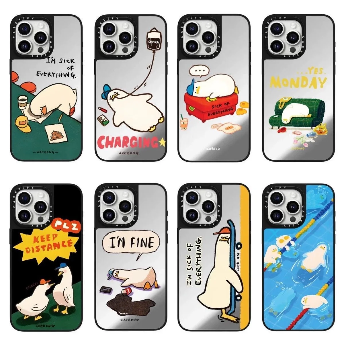 Custodia per telefono Apple 16Promax con anatra decadente SSEBONG co-branded MINISO per iPhone15 nuovo 14 trendy brand 13 specchio