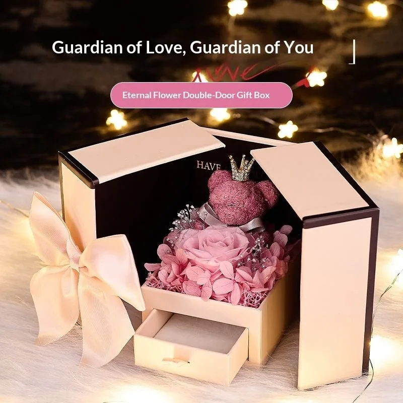Preserved Flower Gift Box Eternal Rose Jewelry Storage Box, Romantic Valentine's Day Birthday Gift, Anniversary Home Desk Decor - view 2