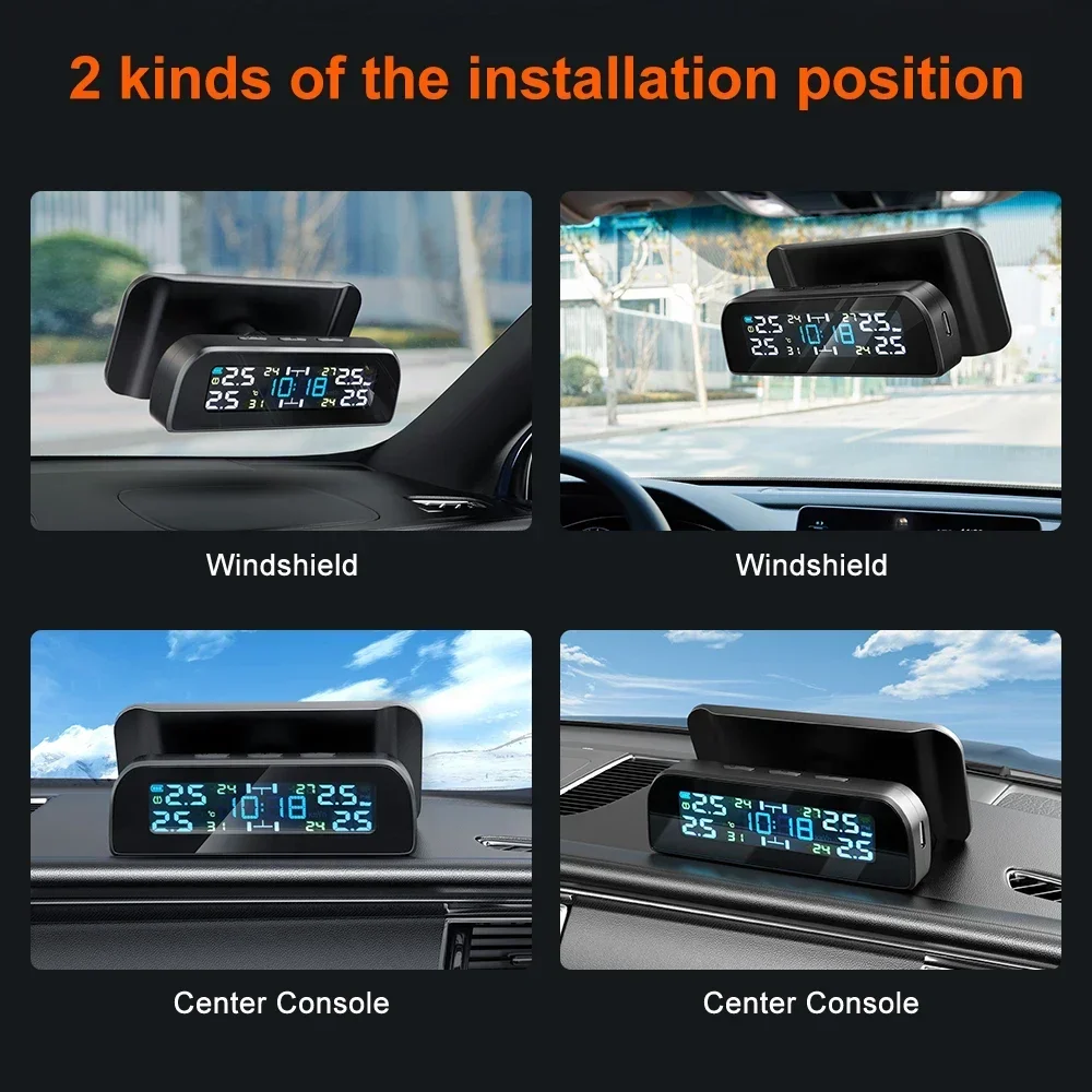 Solar TPMS Sensor Car Tire Pressure Monitoring System Tyre Pressure External Sensors for 4 Wheel TMPS