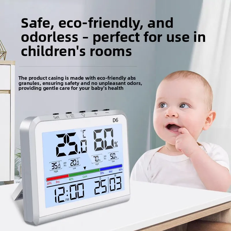 High Precision Desktop Electronic Thermometer Hygrometer with Time Date for Home Office Bedroom Baby Room