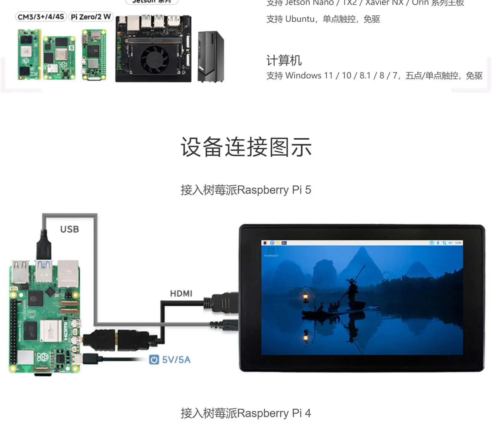 4 7 นิ้วหน้าจอ capacitive hdmi จอภาพความละเอียดสูงวัสดุ ips, หน้าจอสัมผัสกระจกนิรภัย