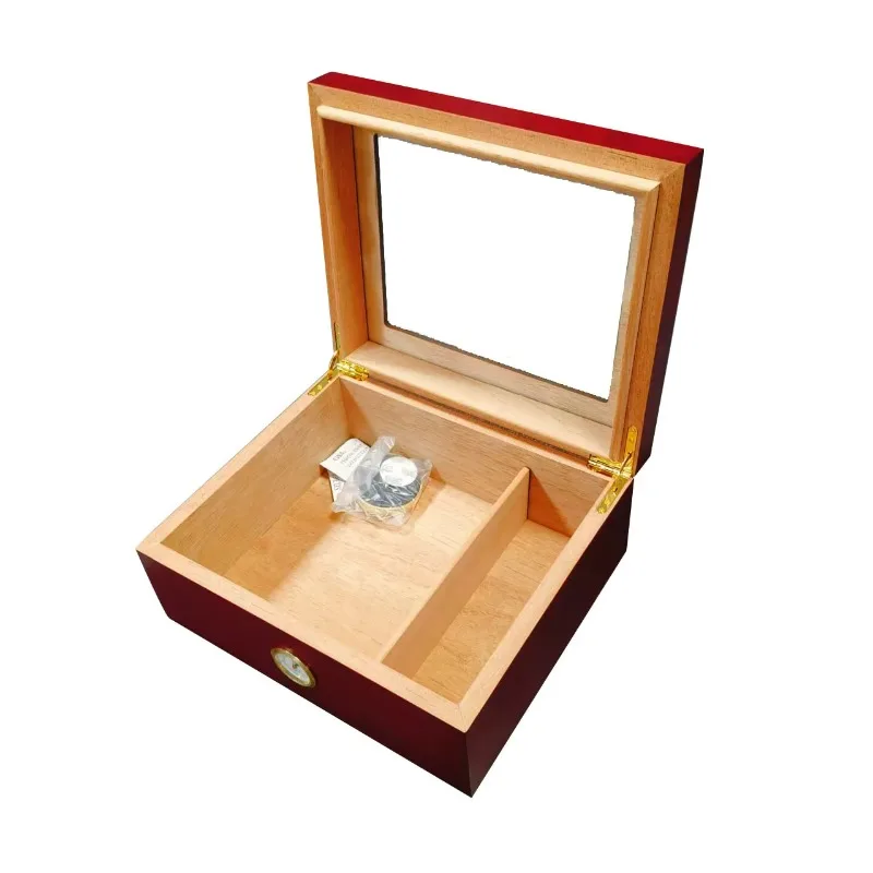 

Spanish cedar wood cigar box alcohol nourishment transparent window built-in baffle seal