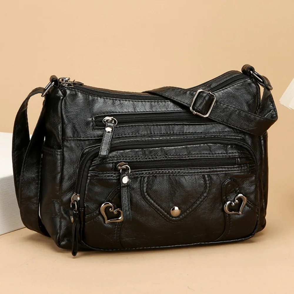 

PU Leather Crossbody Bag Multi Layer Adjustable Strap Shoulder Bag Zipper Closure Large Capacity Women Purse Everyday Casual