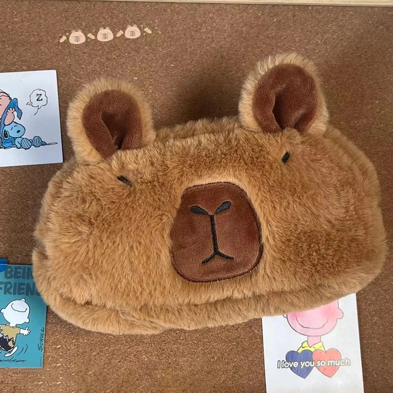 Cute Plush Capybara Pencil Storage Bag Cartoon Animal Pen Case Multifunction Large Capacity Stationery Pouch