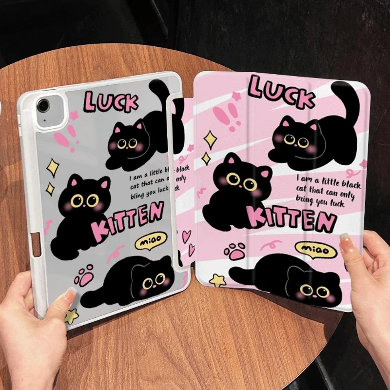 

Tri-fold Funda Black Kitten for 2021 10.2 7/8/9 Generation 10.9 10th Gen IPad Air 5 4 Pro 11 Inch Ipad 2017 2018 9.7inch Shell