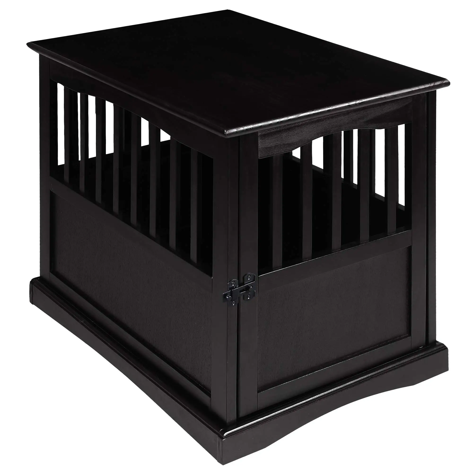 Wooden Indoor Dog Crate House Kennel End Table Night Stand Furniture with Lockable Latch for Small to Medium Pets, Black