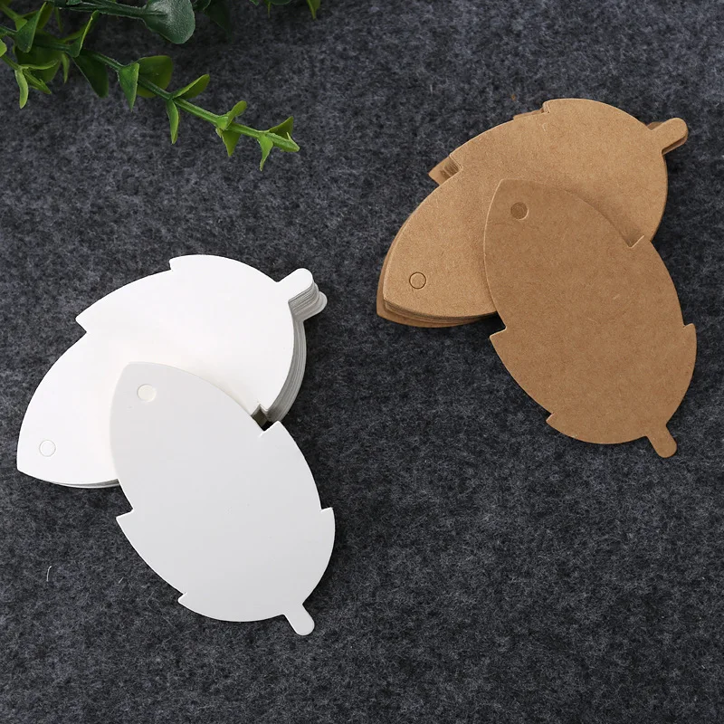 100Pcs Leaf Shaped Kraft Paper Tags Garment Gift Box Hang Tag Luggage Label Blank Wedding Note Scrapbooking DIY Supplies Crafts