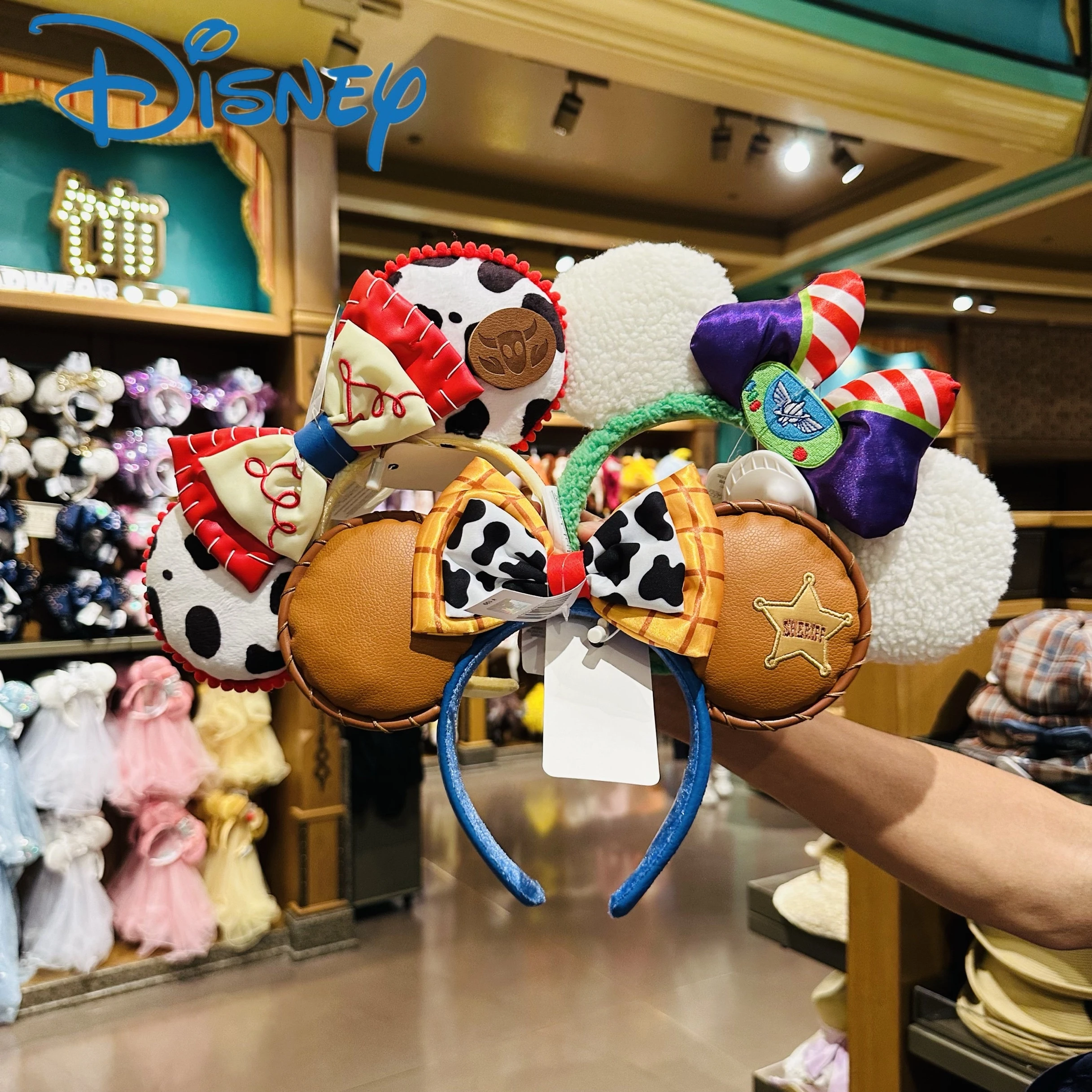 Cartoon Original Disney Toy Story Headbands Buzz Lightyear Woody Jessie Plush Bow Mickey Ears Shanghai Disneyland Headband Gifts