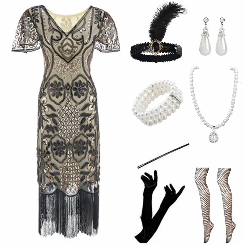 Rétro 920s Gatsby paillettes Dr gland robe de soirée Par ort jupe Cotail Dr ort Sve autre matériau 00%