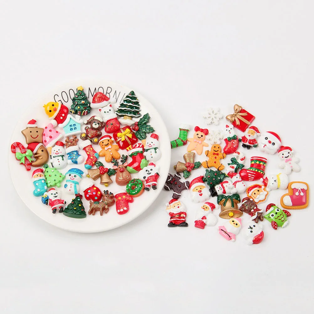 

30pcs Christmas Charms Christmas Resin Charms naments Durable Round Noodles Pendant Flatback Craft Storage Accessories