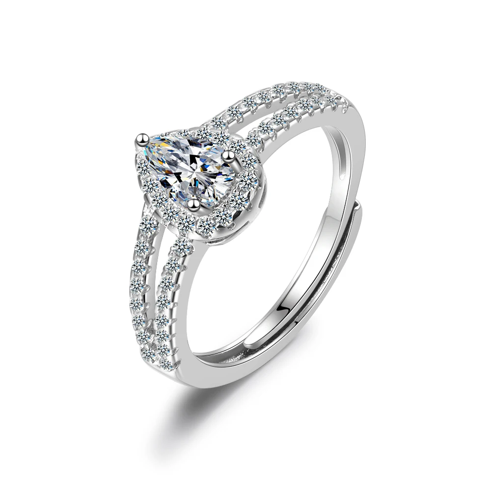 

D VVS1 Кольцо с муассанитом грушевидной огранки для женщин, лабораторный бриллиант, твердое серебро 925 пробы, двухслойное кольцо с каплями воды, свадебные украшения