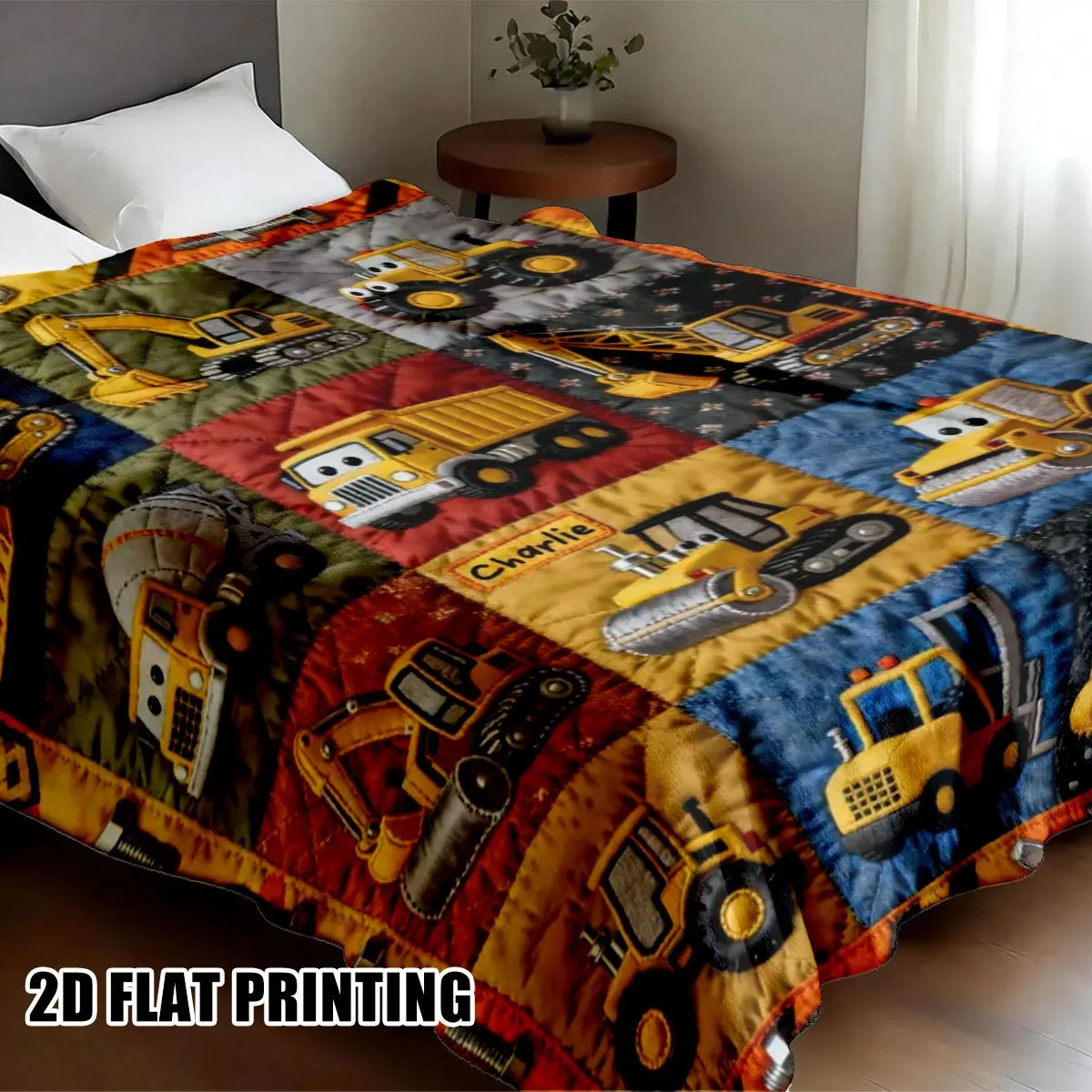 Cute Construction Truck Excavator Vehicle Blanket Throw Quilt for Toddler Boys Kids Nursery Playroom Decor Gift