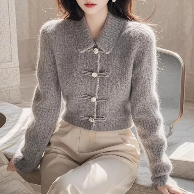 

Knitted Sweater Women Cardigans New Long Sleeve Turn Down Collar Knit Sweater Cardigan Women Tops Knitwears Women Clothing Q1374