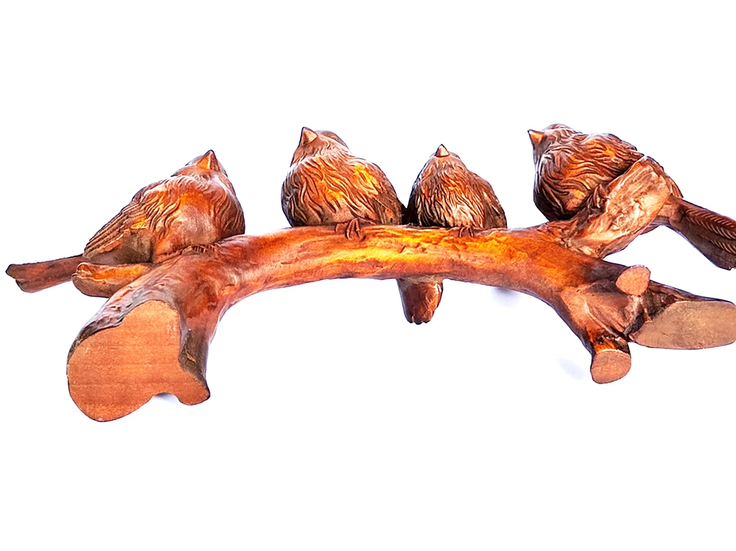 BY181 - 20X8X5 CM Boxwood Carving Figurine - Pretty Four Birds on Branch