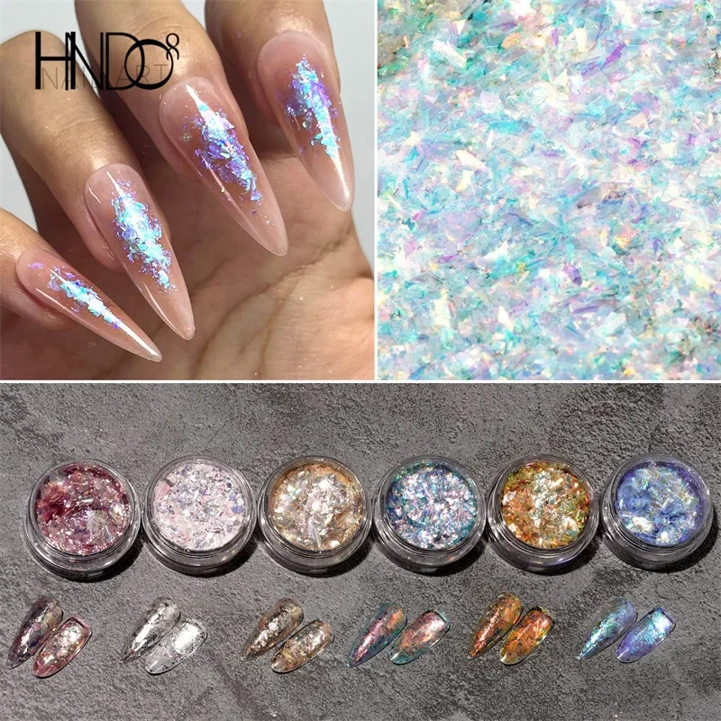 HNDO New Aurora Irregular Crystal Flakes Nail Powder for Nails Art Professional DIY Powder Manicure Decoration WK Series