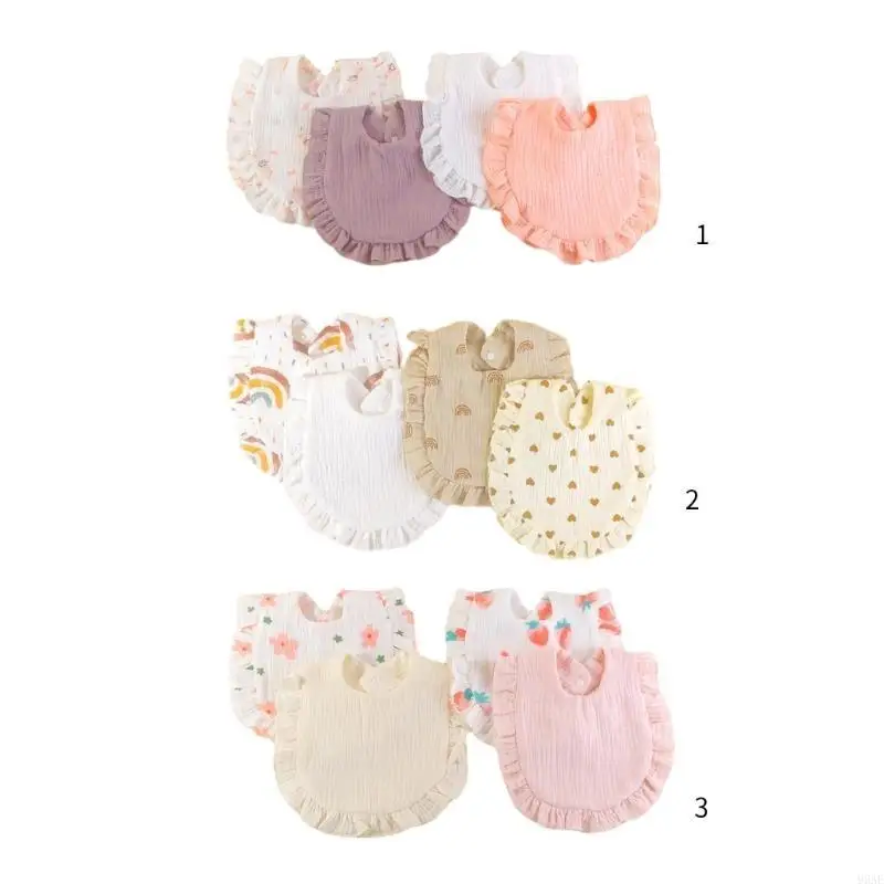 

95AE Pack of 4pcs Baby Feeding Bibs Drooling Bib Ruffle Floral Infant Saliva Towel U-shaped Cotton Burp Cloth Multi-use