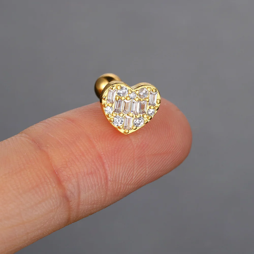 Cute Love Heart Tragus Helix Piercing Ear Stud Earring Women\'s Y2k Ear Accessories Snug Lobe Piercing Stainless Steel Jewelry