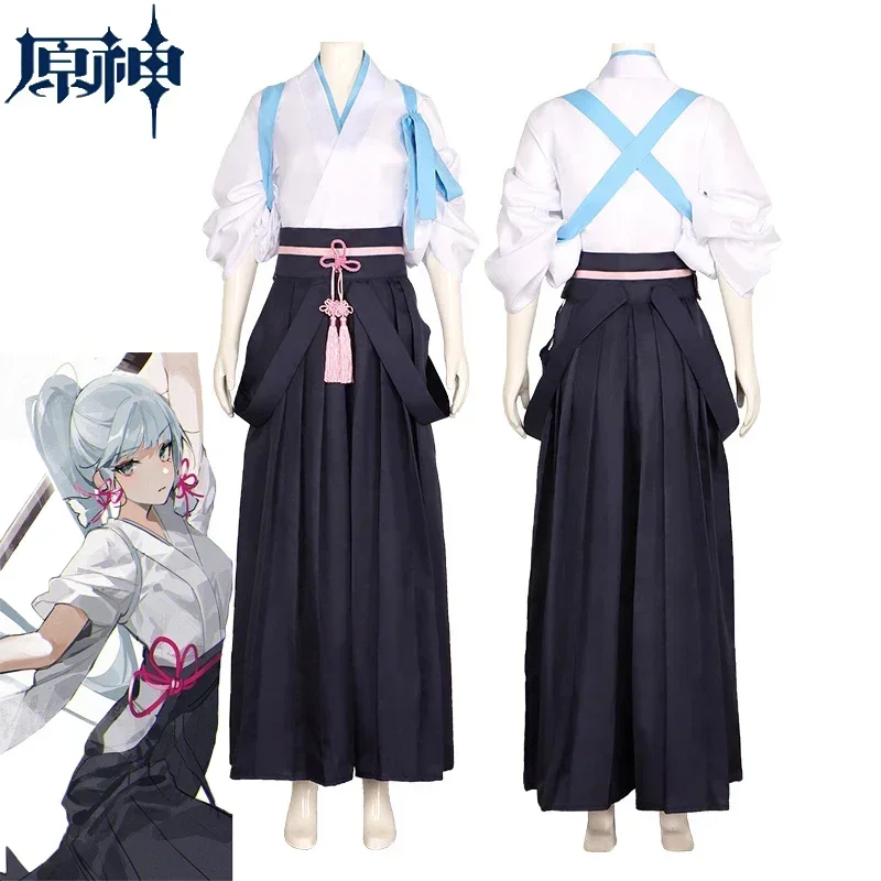 Kamisato Ayaka Cosplay Costume pour Femme, Jeu Genshin Impact, Robe Kimono, Perruque de Princesse