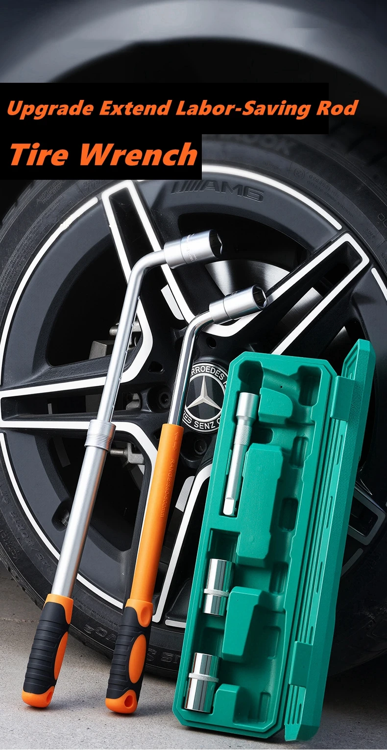 Universal Extended Lug Telescopic Tire Wrench Adjustable Wheel Nut CR-V Steel Wrench with Standard Sockets(17mm 19mm 21mm 23mm)