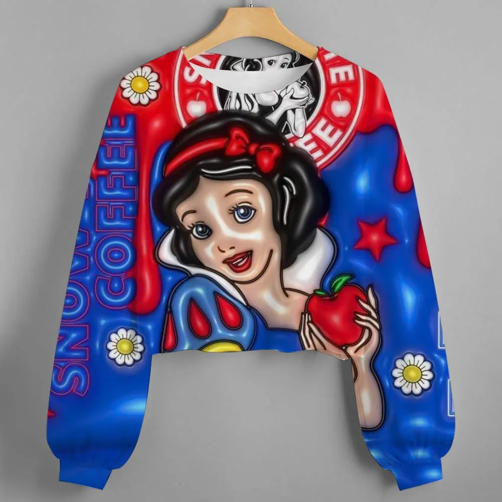 سويت شيرت بقلنسوة قصير جدًا مطبوع عليه رسوم كرتونية لعيد الميلاد من ديزني برينسيس ثلاثي الأبعاد، سويت شيرت هاراجوكو عصري بأكمام طويلة للأطفال #2