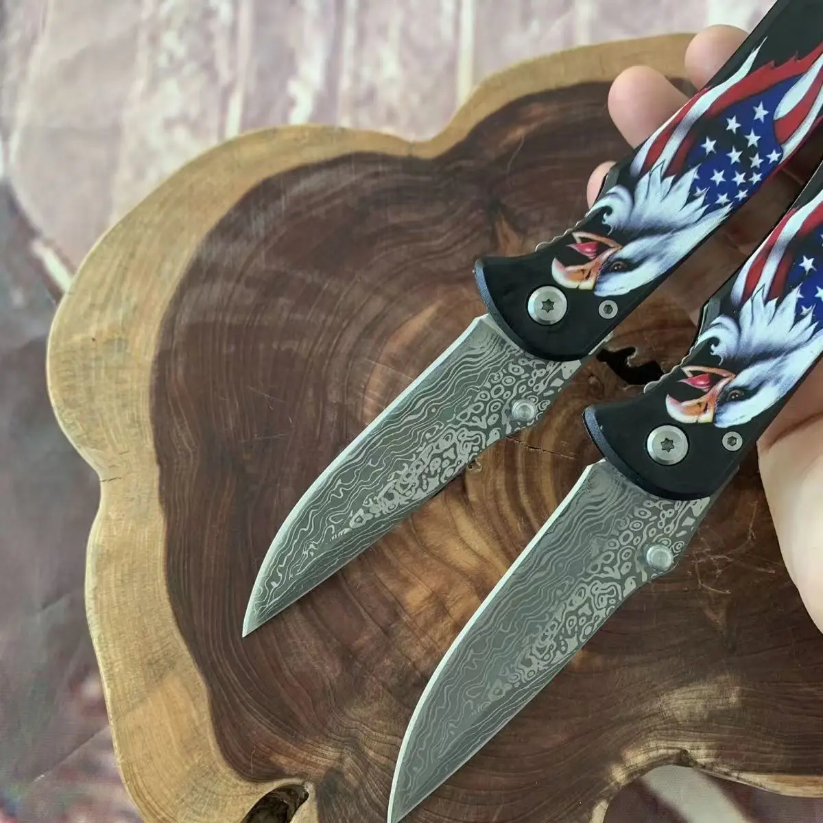 ダマスカス鋼 EDC ポケット折りたたみナイフ ロック付き ミニマルチツール サバイバル フィッシング ブッシュクラフト & アウトドア 多目的用