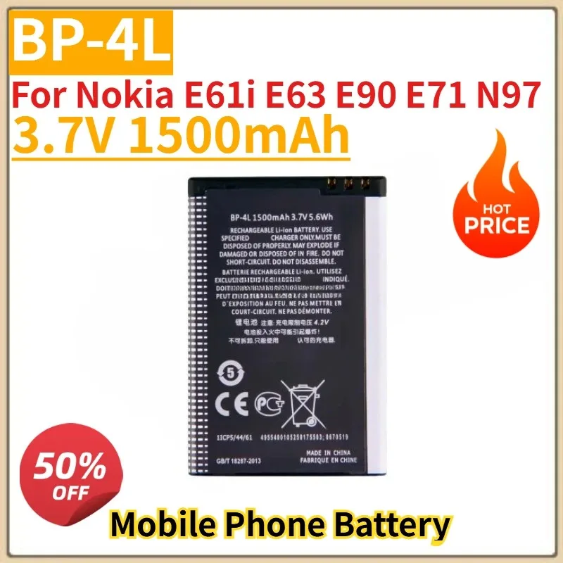 

Высокое качество, новый аккумулятор для мобильного телефона 3,7 В, 1500 мАч BP-4L для Nokia E61i E63 E90 E71 N97, сменный аккумулятор