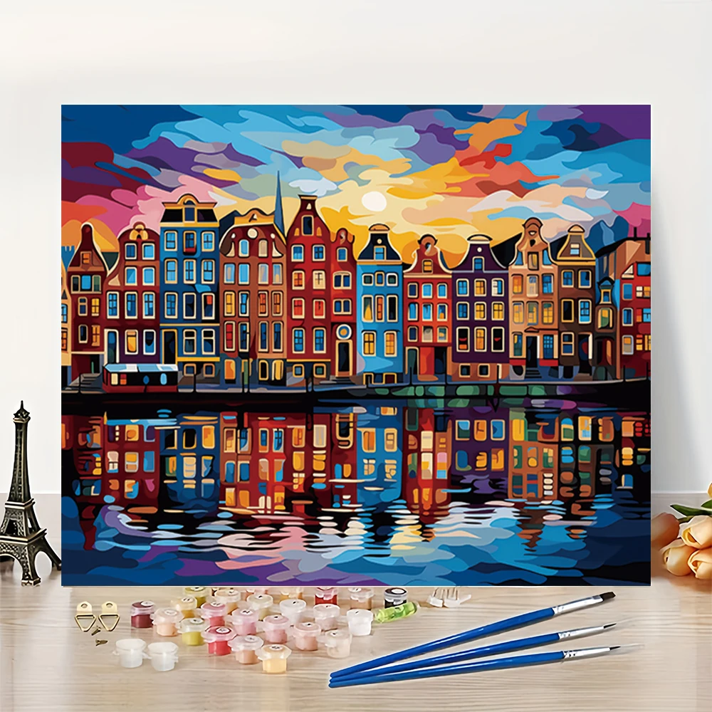 

Отражение речной постройки, набор для акриловой цифровой живописи «сделай сам», для начинающих, рамка для домашнего декора стен в комплект не входит