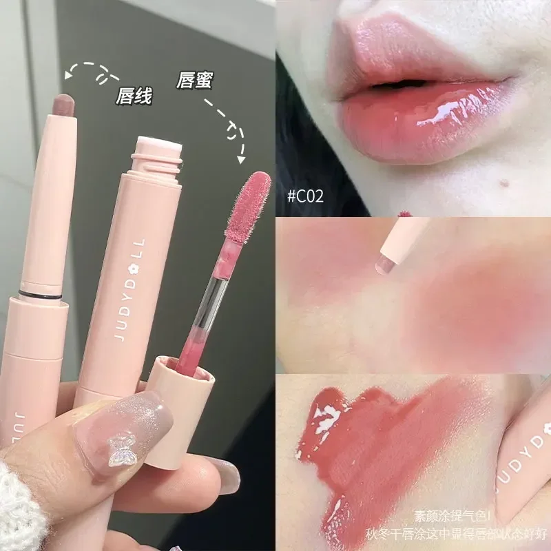 

Judydoll Juduo Lipliner+lip Gloss in One! Double Headed Water Gloss Lip Glaze Show White Nude Color Lipstick Dudu Glass Lips
