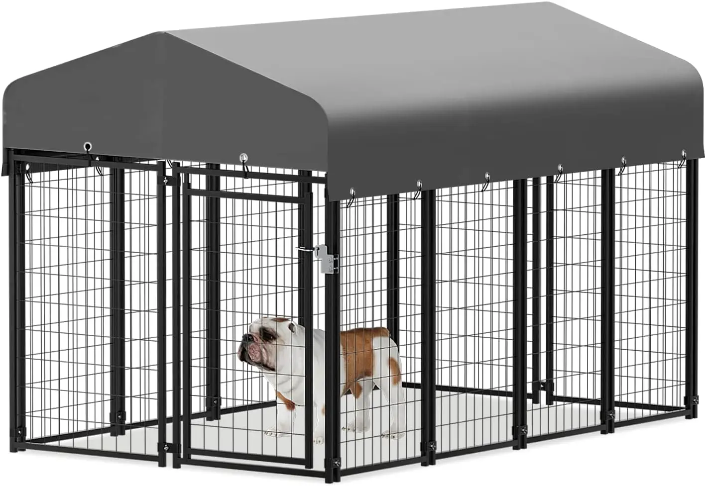 MoNiBloom Heavy Duty Outdoor Dog Run Enclosure for Small/Medium Dogs, All Weather Metal Dog Kennel with Roof and Rotating Feedin