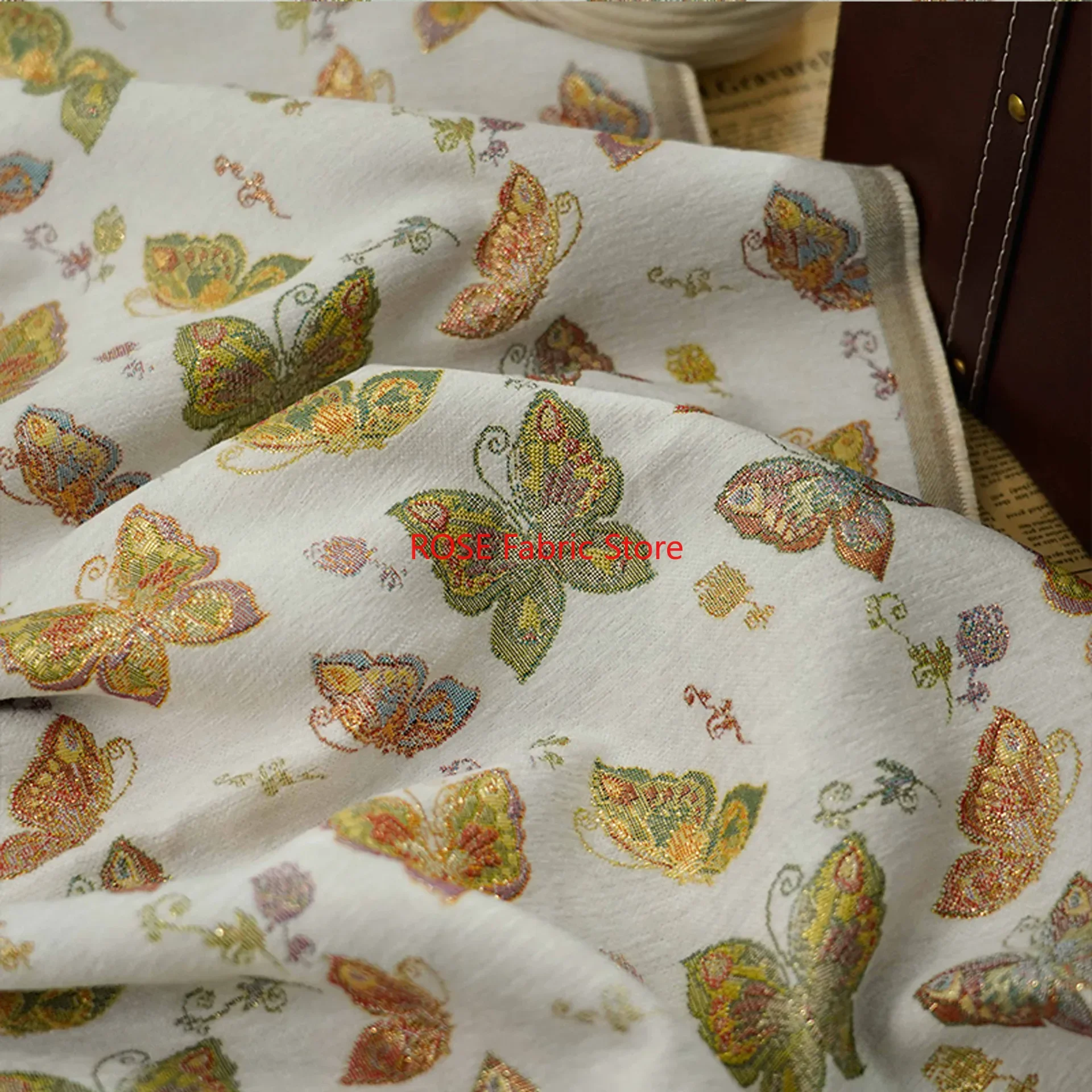 1 Meter Multi-color Butterfly Jacquard Fabric Thick Dress Chenille Coat Curtain Decorative Sewing Fabric