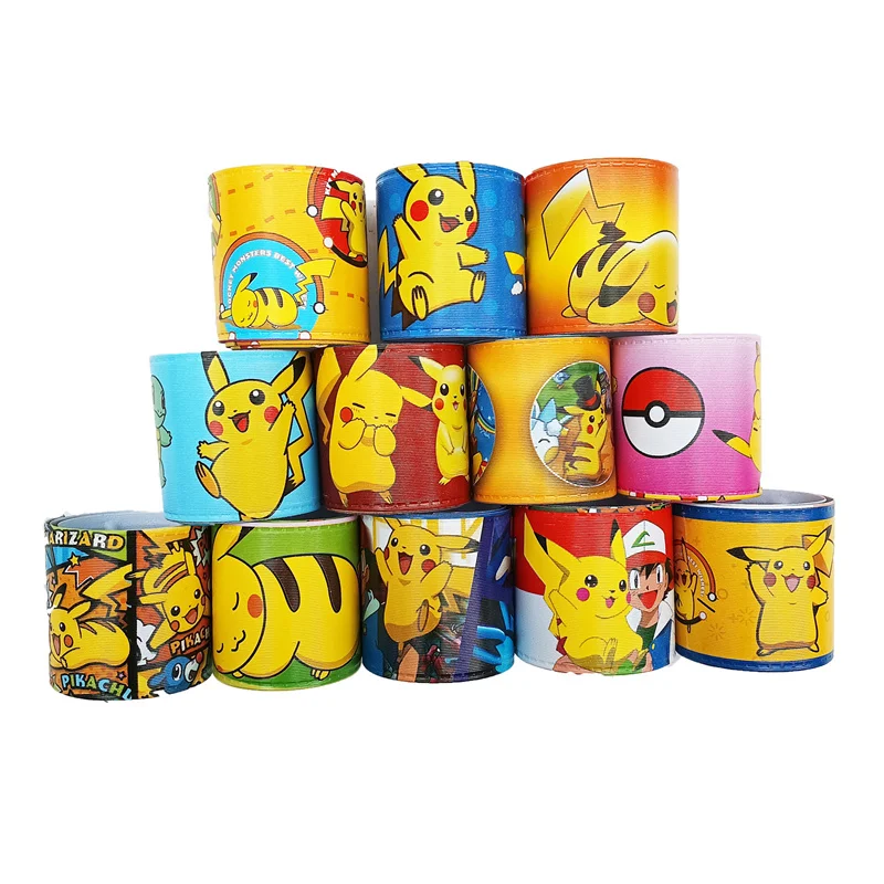 3/6/12pcs Pokemon Bracelets Pikachu Figures Anime Wristband Child Slap Band Puzzle Toys Boys Girls Birthday Party kids toy Gifts