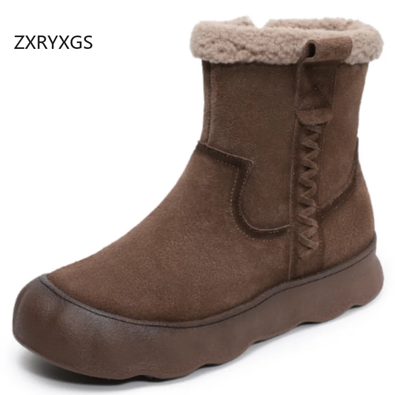 

ZXRYXGS Top Layer Cow Suede Imitation Lamb Wool Snow Boots Warm Shoes Women's Boots 2025 New Fashion Winter Shoes Cotton Boots
